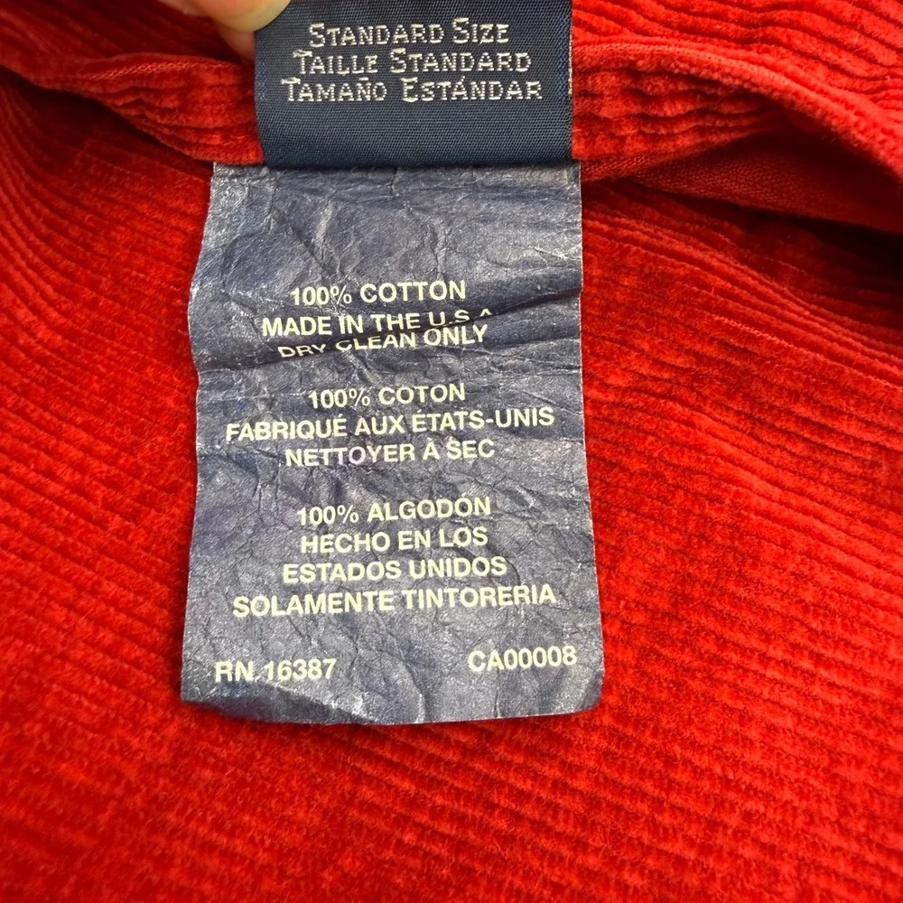 Ralph Lauren Camden Red Corduroy Ruffled Pillow Sham Standard Cotton USA RN16387